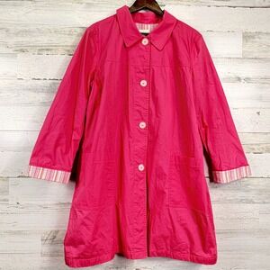 J Jill XL Pink Cotton Button Front Lined Relaxed Contrast‎ Cuff Rain Coat Jacket